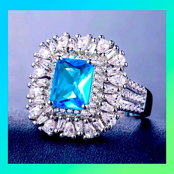 New!! S925 Silver Aquamarine Emerald Cut  Ring! - Picture 1 of 6